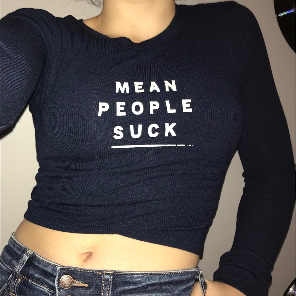 mean people suck navy crop top